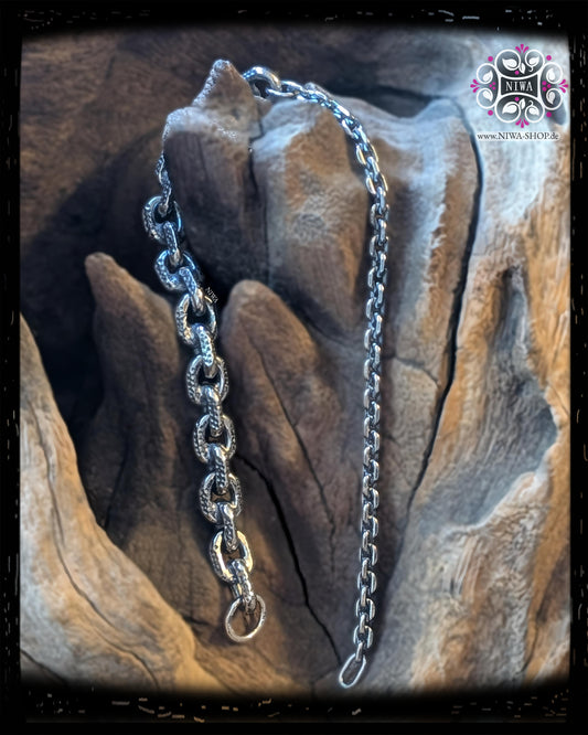 HALF-HALF Bracelet "BREEZE" Armband aus massivem 925 SterlingSilber von NIWABeads | Handgearbeitete Kettenglieder, halb für Beads, halb strukturiert