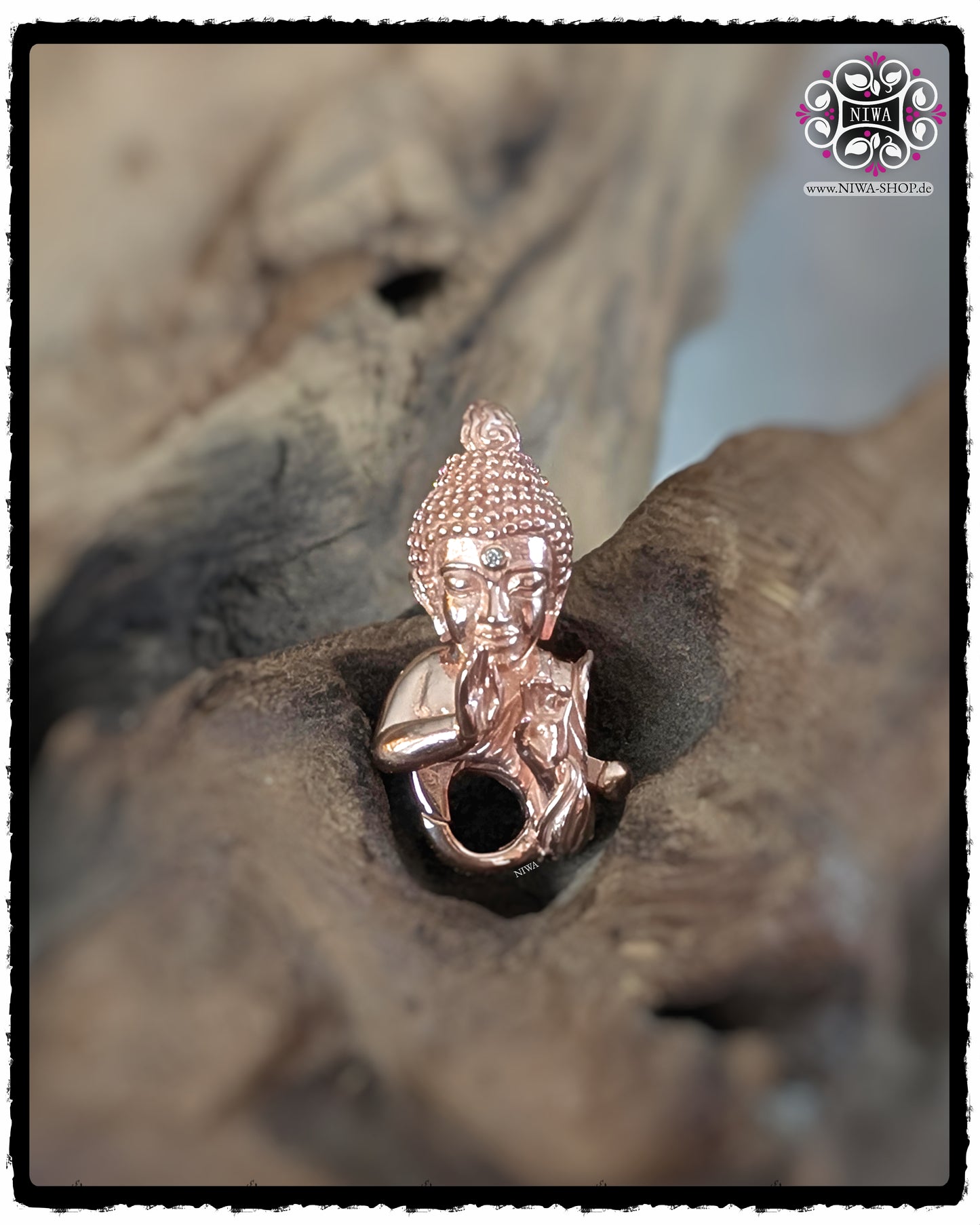 Limited ISHA BUDDHA Lock in solid 925 STERLING SILVER and 18K RoséGold by MAMA MALA by NIWA | Handcrafted praying Buddha with DIAMOND on the forehead, symbol of protection