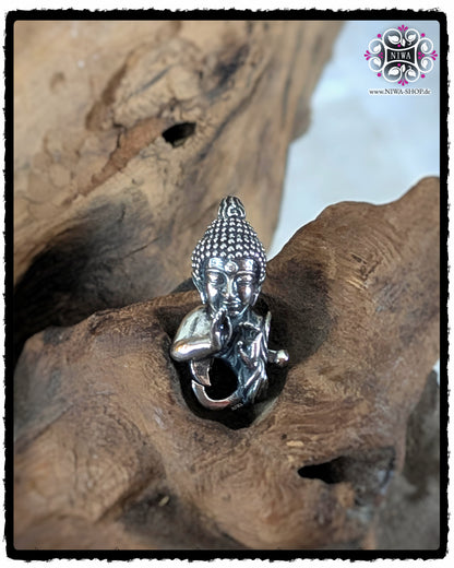 Limited ISHA BUDDHA Lock in solid 925 STERLING SILVER by MAMA MALA by NIWA | Handcrafted praying Buddha with DIAMOND on the forehead, symbol of protection