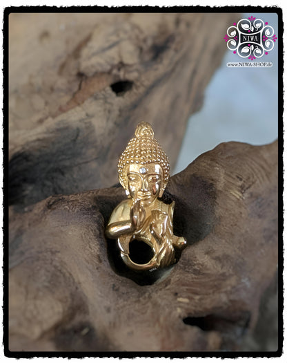 Limited ISHA BUDDHA Lock in solid 925 STERLING SILVER and 18K YellowGold by MAMA MALA by NIWA | Handcrafted praying Buddha with DIAMOND on the forehead, symbol of protection