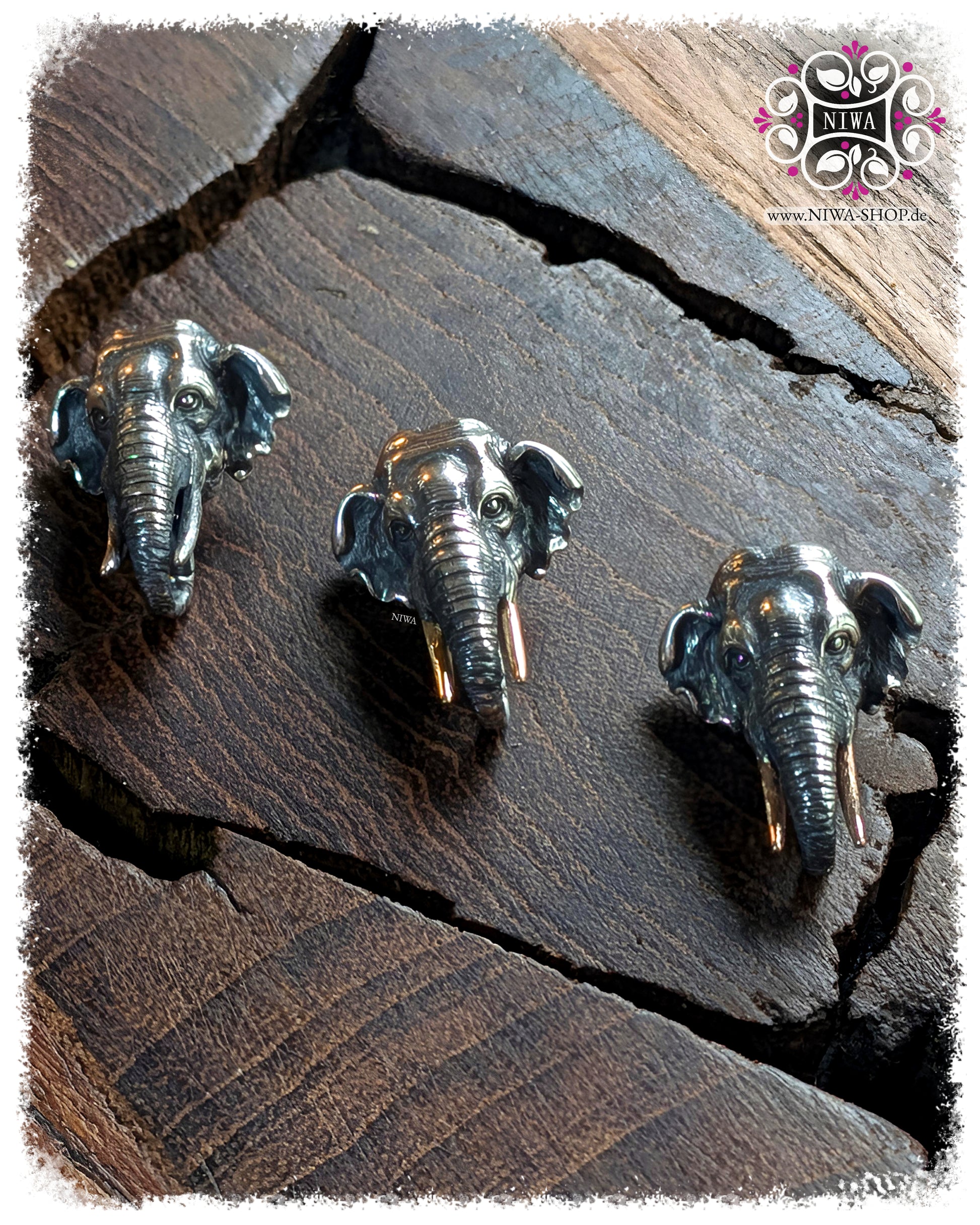 ROYAL CHANG Lock Verschlüsse aus 925 Silber und 18K Gold TwoTone von MAMA MALA | Handgefertigter Elefantenkopf mit goldenen Stoßzähnen im Siam-Stil