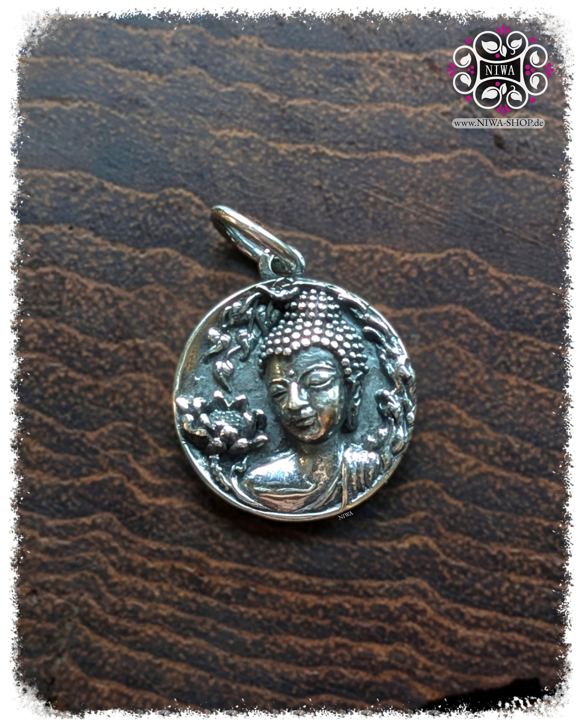 BODHI LOTUS COIN Dangle made of 925 sterling silver, MAMA MALA by NIWA, handmade Buddha coin with lotus details, spiritual symbolism, compatible for beads and necklaces