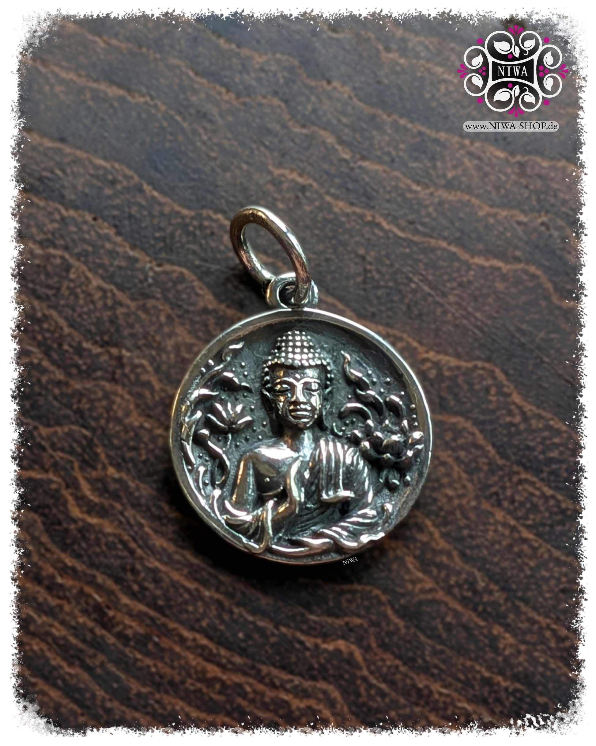 BODHI ABHAYA COIN Dangle made of 925 sterling silver by MAMA MALA, handcrafted Buddha Coin with Abhaya Mudra, lotus details and spiritual symbolism