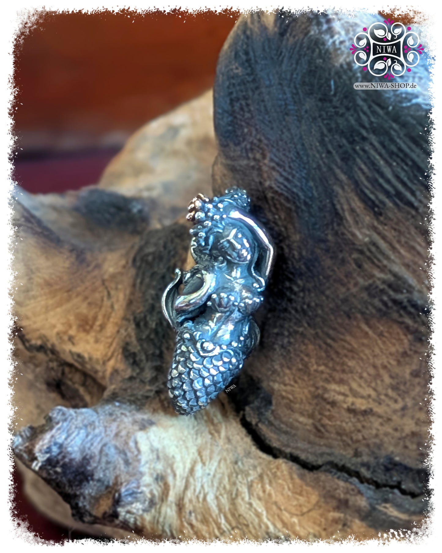 NAIA QUEEN of TIDES Lock Verschluss aus 925 Silber und RoséGold TwoTone von MAMA MALA | Handgefertigte Meerjungfrauen-Figur mit Seeanemone als Kopfschmuck