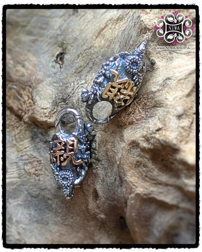 CHINESE GOODWILL Lock MAMA MALA by NIWA, GelbGold- und RoséGold-Variante im Vergleich, TwoTone Locks aus 925 SterlingSilber mit 18K Gold Schriftzeichen