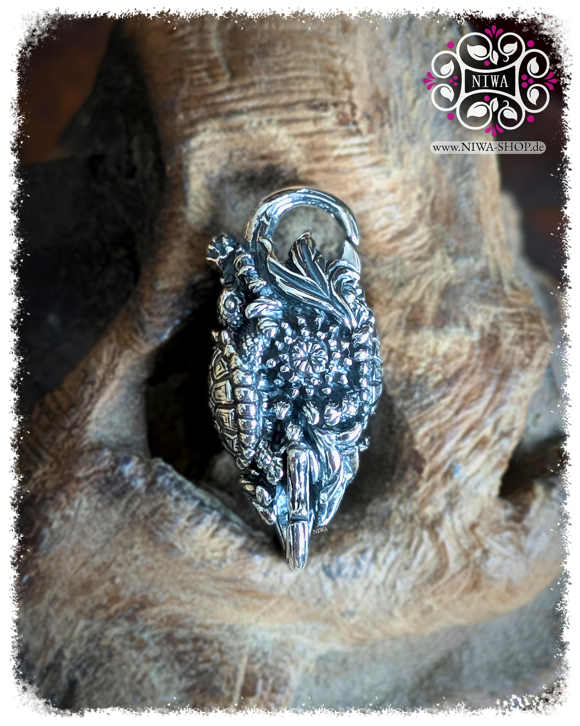 5FORCE TURTLE Lock Rückansicht, Schildkrötenpanzer Detail in 925 STERLINGSILBER, TwoTone Akzent, BLACK SPINEL CABOCHON