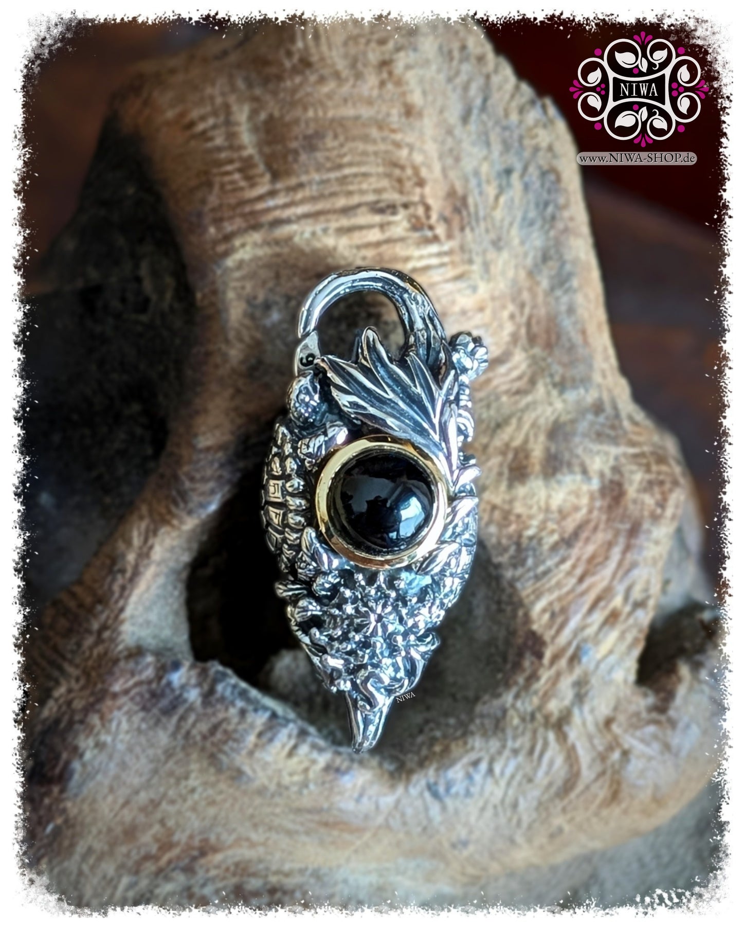 5FORCE TURTLE Lock Frontansicht, BLACK SPINEL CABOCHON im 18K GELBGOLD Ring, 925 STERLINGSILBER, detailreiche Schildkröte