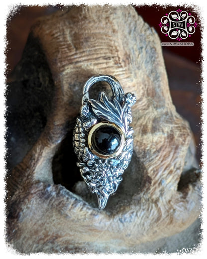 5FORCE TURTLE Lock Frontansicht, BLACK SPINEL CABOCHON im 18K GELBGOLD Ring, 925 STERLINGSILBER, detailreiche Schildkröte