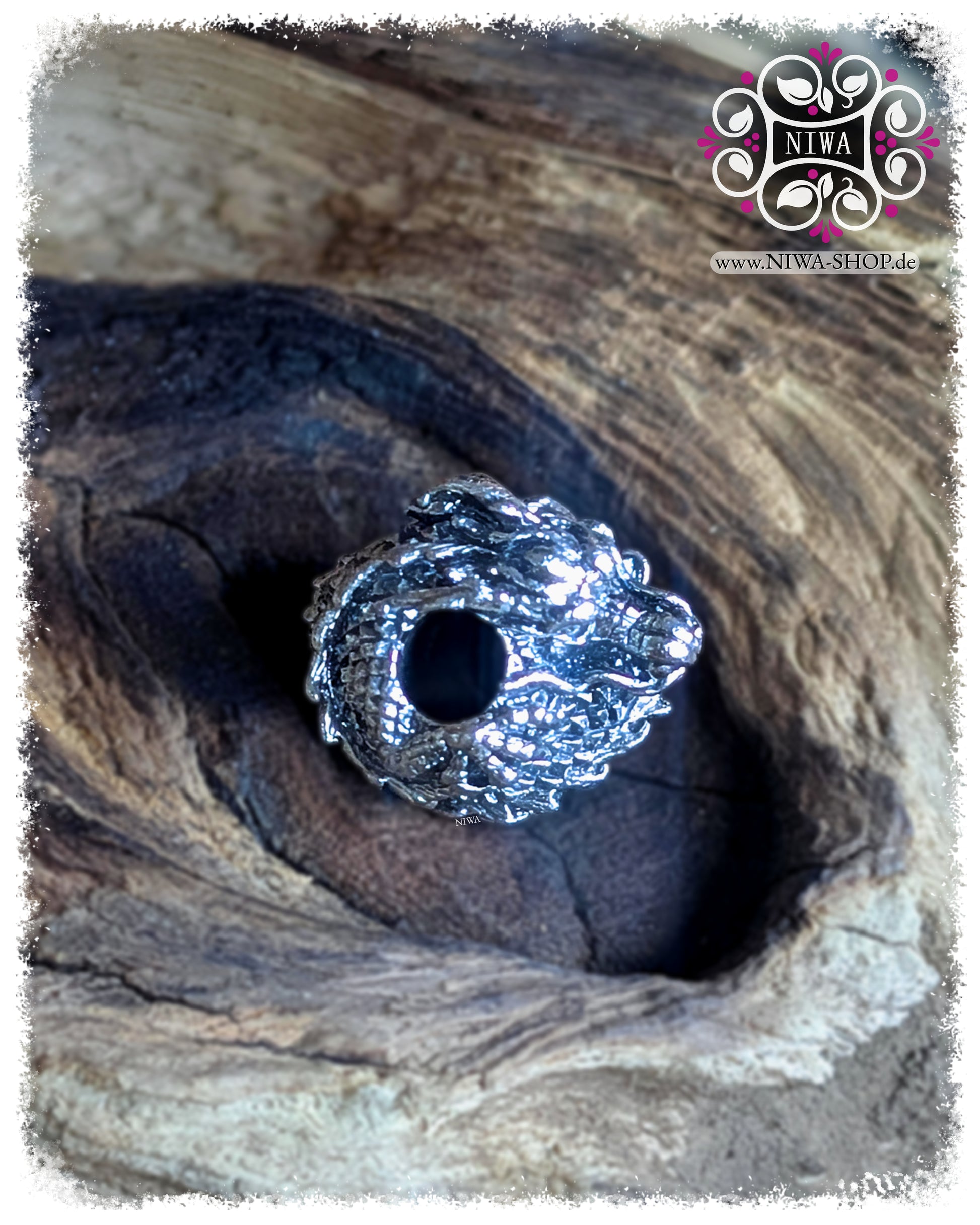 MANGKON DRAGON Charm Draufsicht, 925 SterlingSilber, HIMMAPAN Serie, ASIA Kollektion, MAMA MALA, große Durchbohrung für Armband