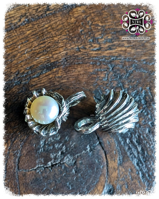 SEASHELL COFFEE BEAN Dangle 925 SterlingSilber, MYSTIC PEARL, OCEAN, AGOYA Perle LUSTRE-WEISS, Gesamtansicht