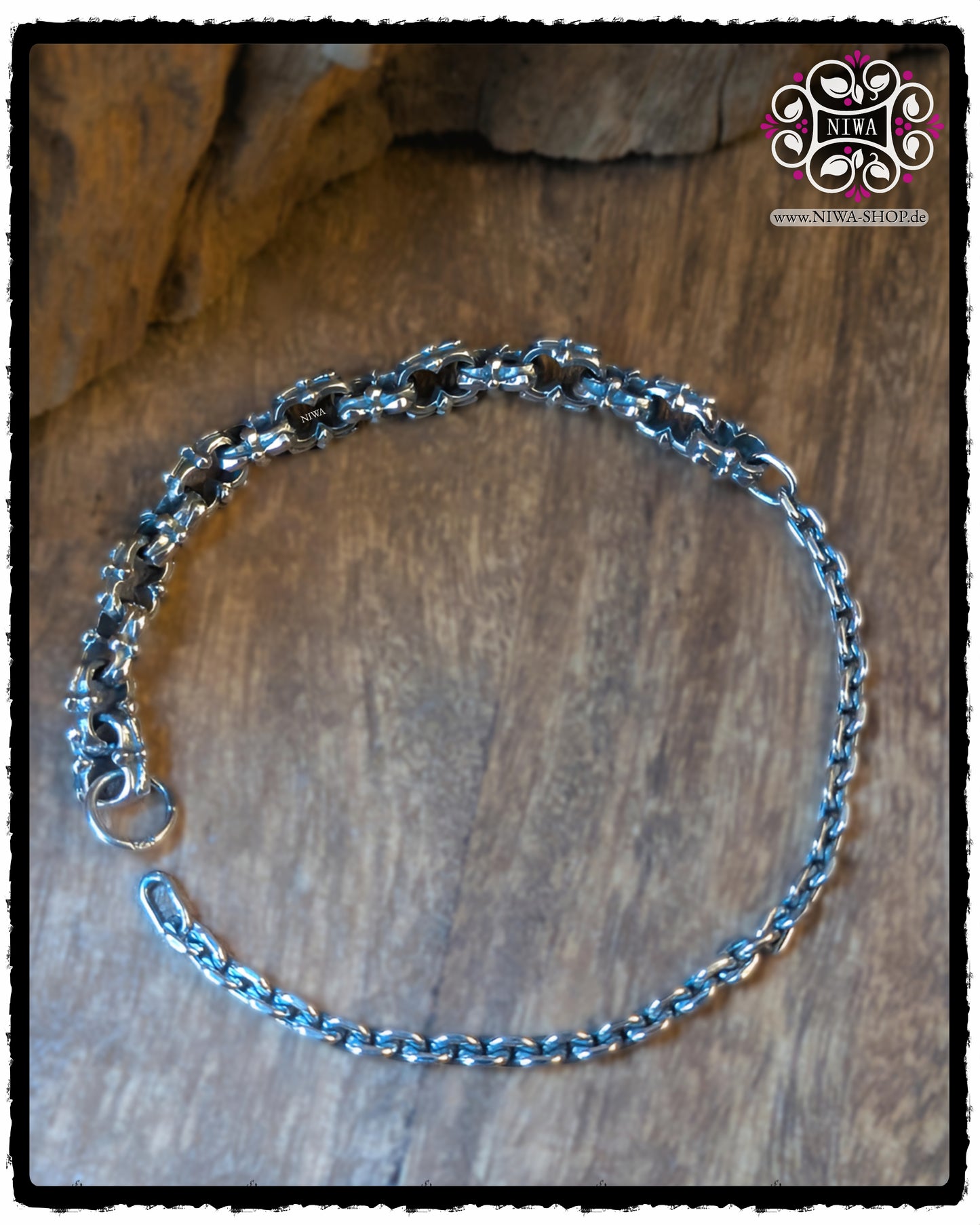 HALF-HALF Bracelet HOPE, Gesamtansicht im Kreis, massive Gliederhälfte und Kettenhälfte für Beads, 925 SterlingSilber, NIWABeads